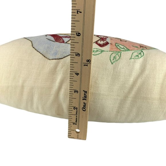 Vtg Hand Embroidered Pillow Children Dog Eating Watermelon Summer Whimsical 14" - Picture 11 of 12